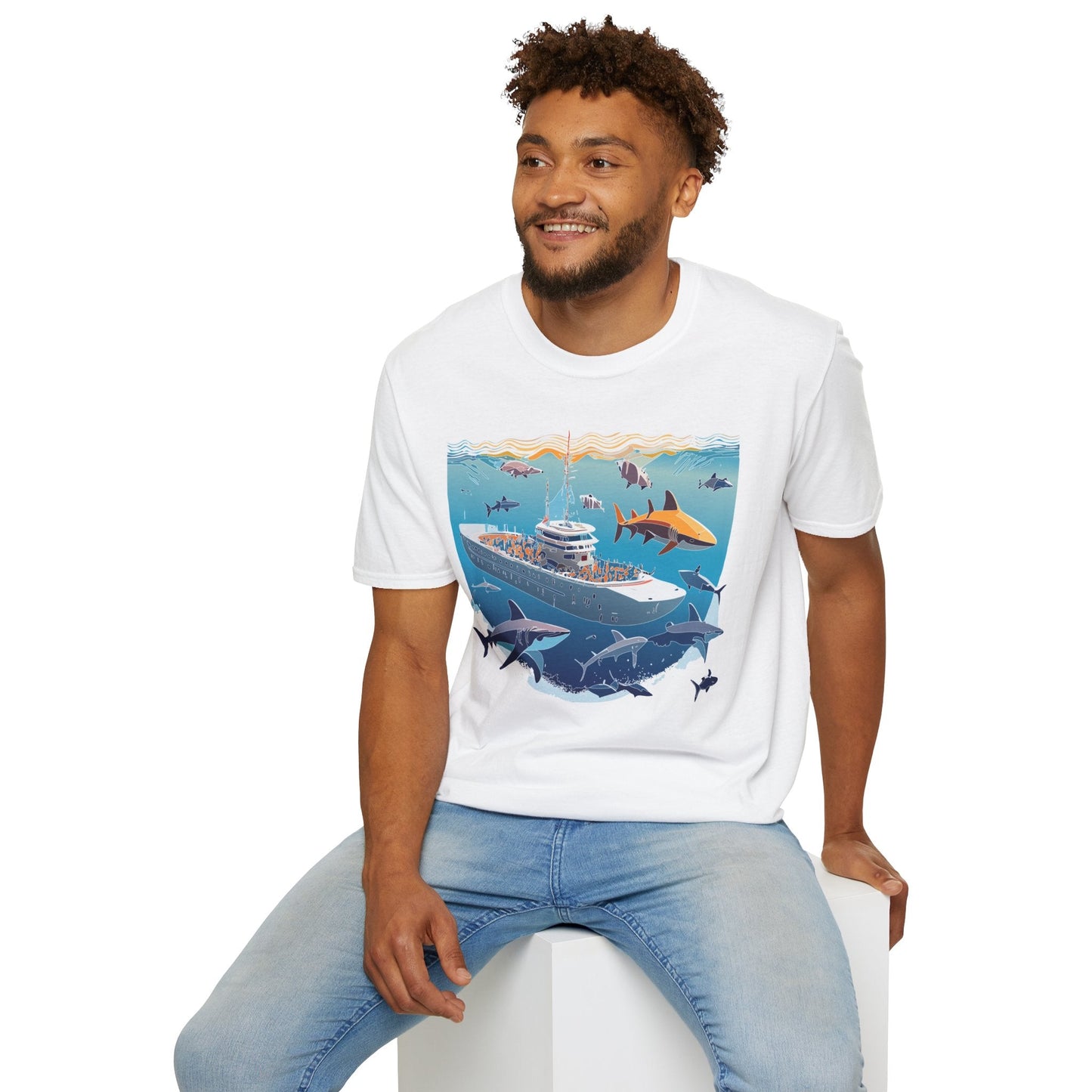 Ocean Tee Shirt Unisex Softstyle Short Sleeve With Ocean Art Design 100 Percent Ring Spun Cotton