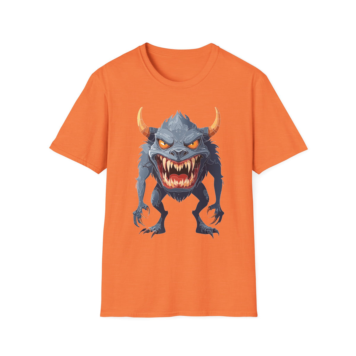 Demonic Monster Graphic T-Shirt — Fierce Horned Creature Cartoon Graphic Tee Unisex 100 Cotton Gildan T-Shirt