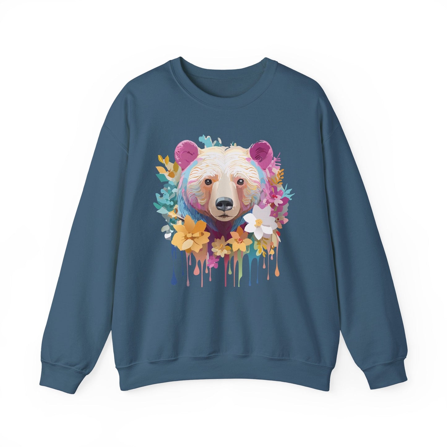 Unisex Floral Bear Sweatshirt With Art Design Gildan 18000 Crewneck