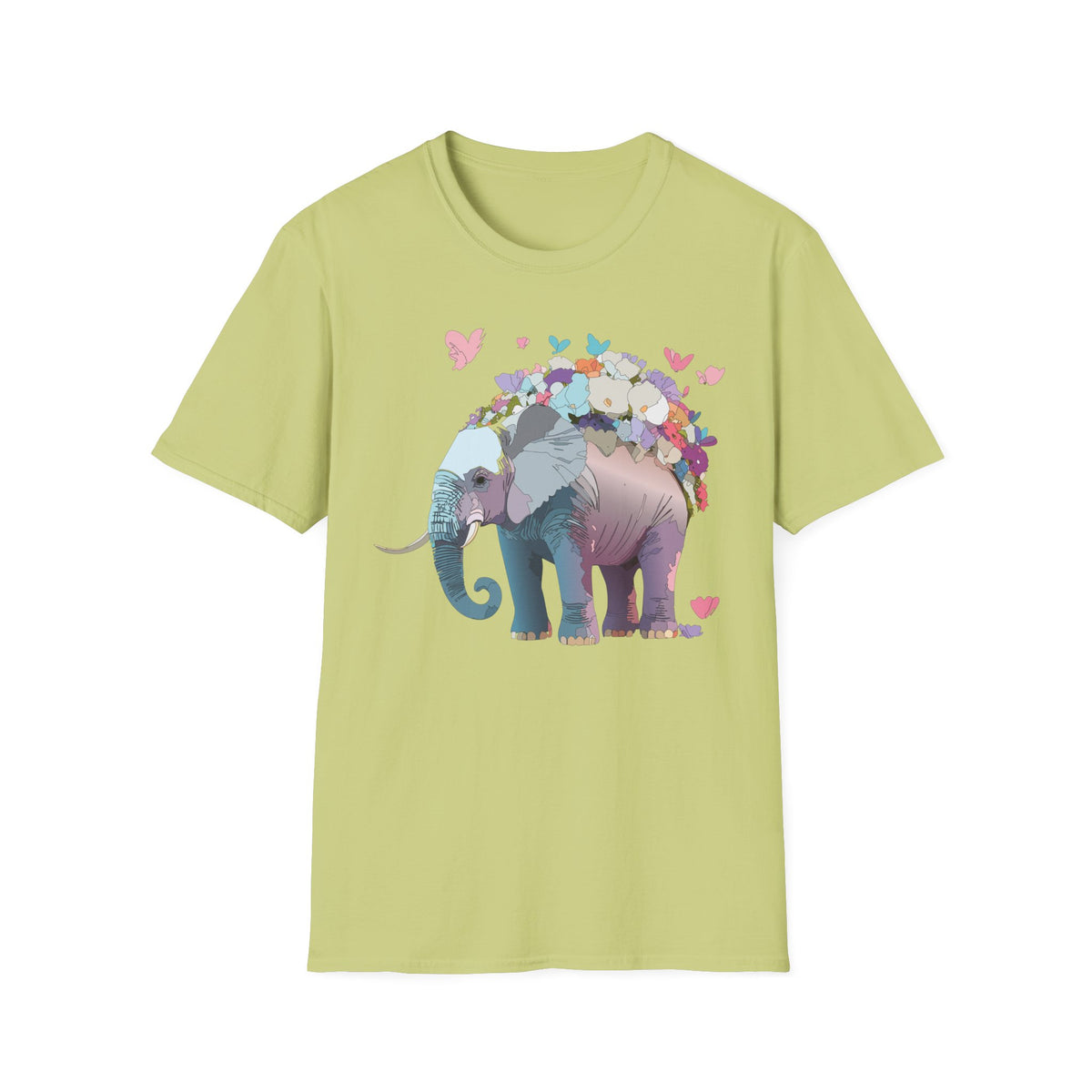 Floral Elephant Illustration T-Shirt | Butterfly Heart Garden Tee