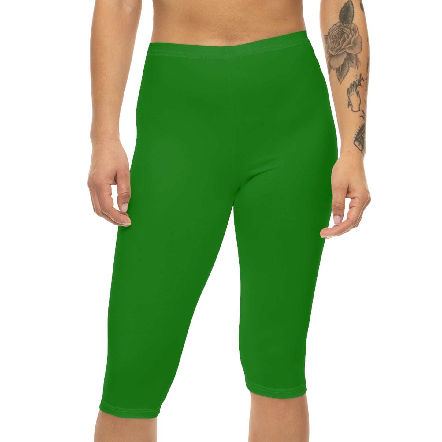 India Green Color Women's Brushed Suede Poly Span Casual Capri Leggings XS-2XL
