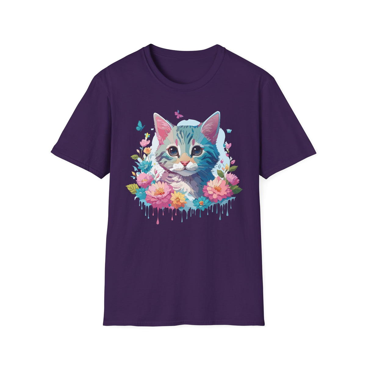 Watercolor Kitten Floral Tee | Cat Face T-Shirt, Spring Floral Design