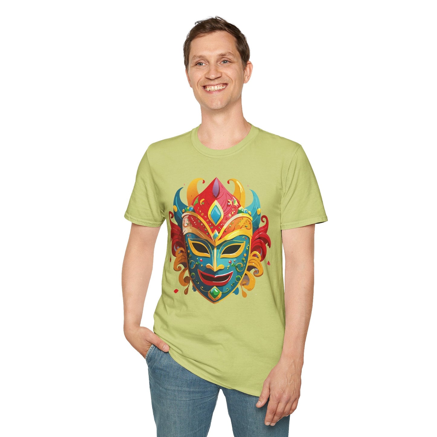 Unisex Mask Tee Shirt Gildan Softstyle 64000 Ring Spun Cotton Breathable Masquerade Design