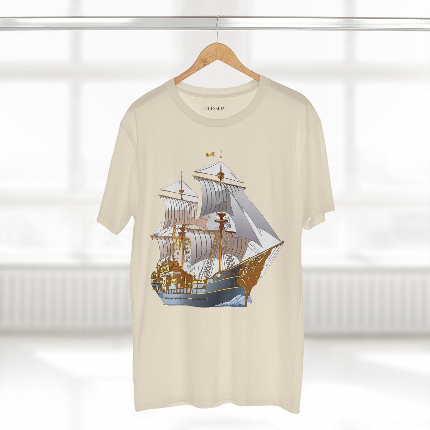 Ship Graphic Unisex 100 Cotton T-Shirt with Gold Frigate Art Design 13