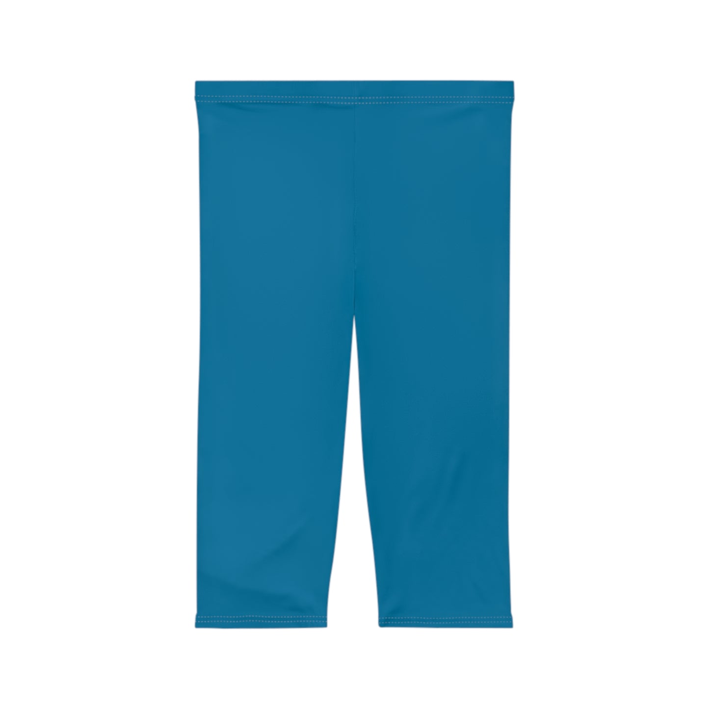 Cerulean Blue Color Women's Brushed Suede Poly Span Casual Capri Leggings XS-2XL