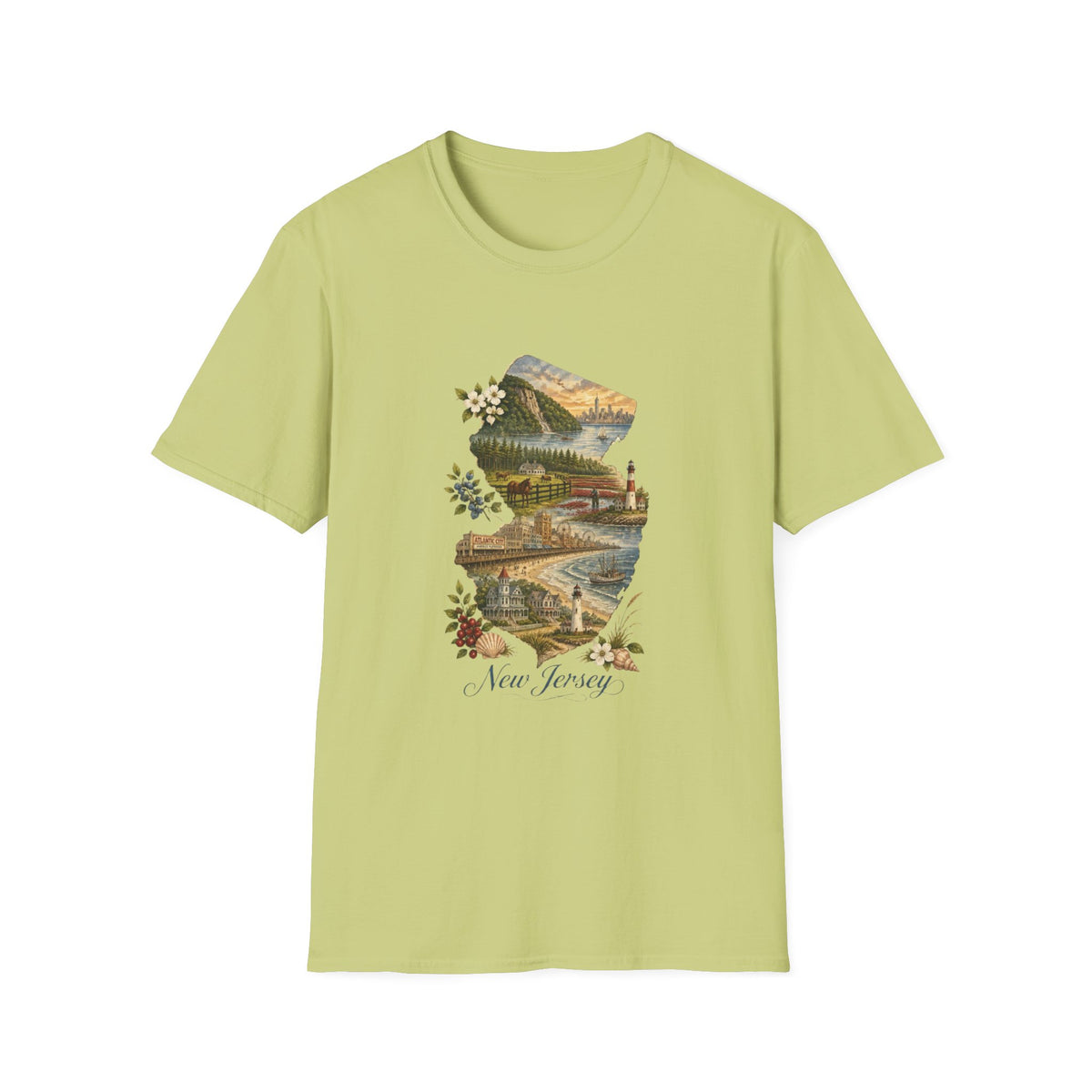New Jersey Scenic Map T-Shirt — Vintage Travel Tourist Graphic Design Unisex 100 Cotton Gildan T-Shirt