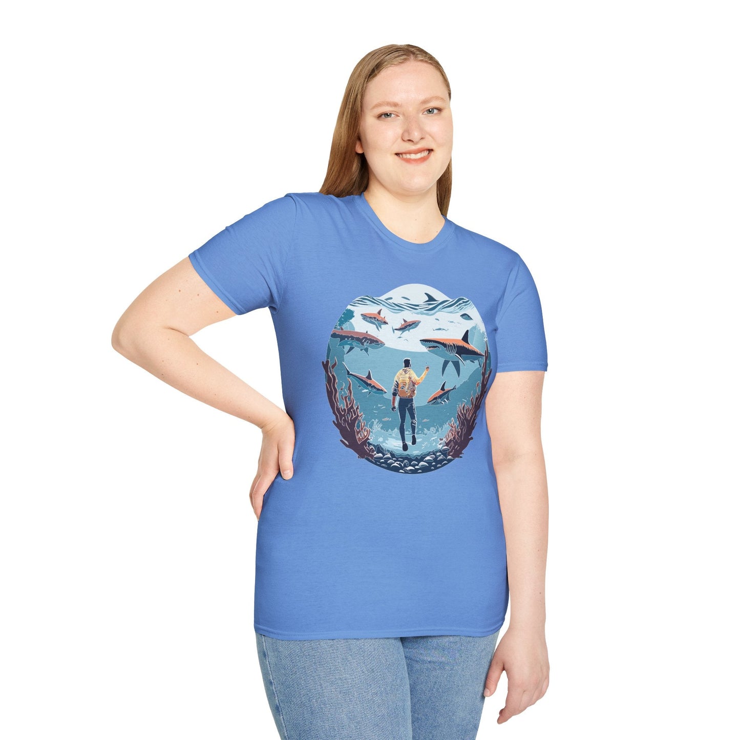 Ocean Theme Unisex Softstyle T Shirt 64000 Cotton Tee With Ocean Art Design Breathable