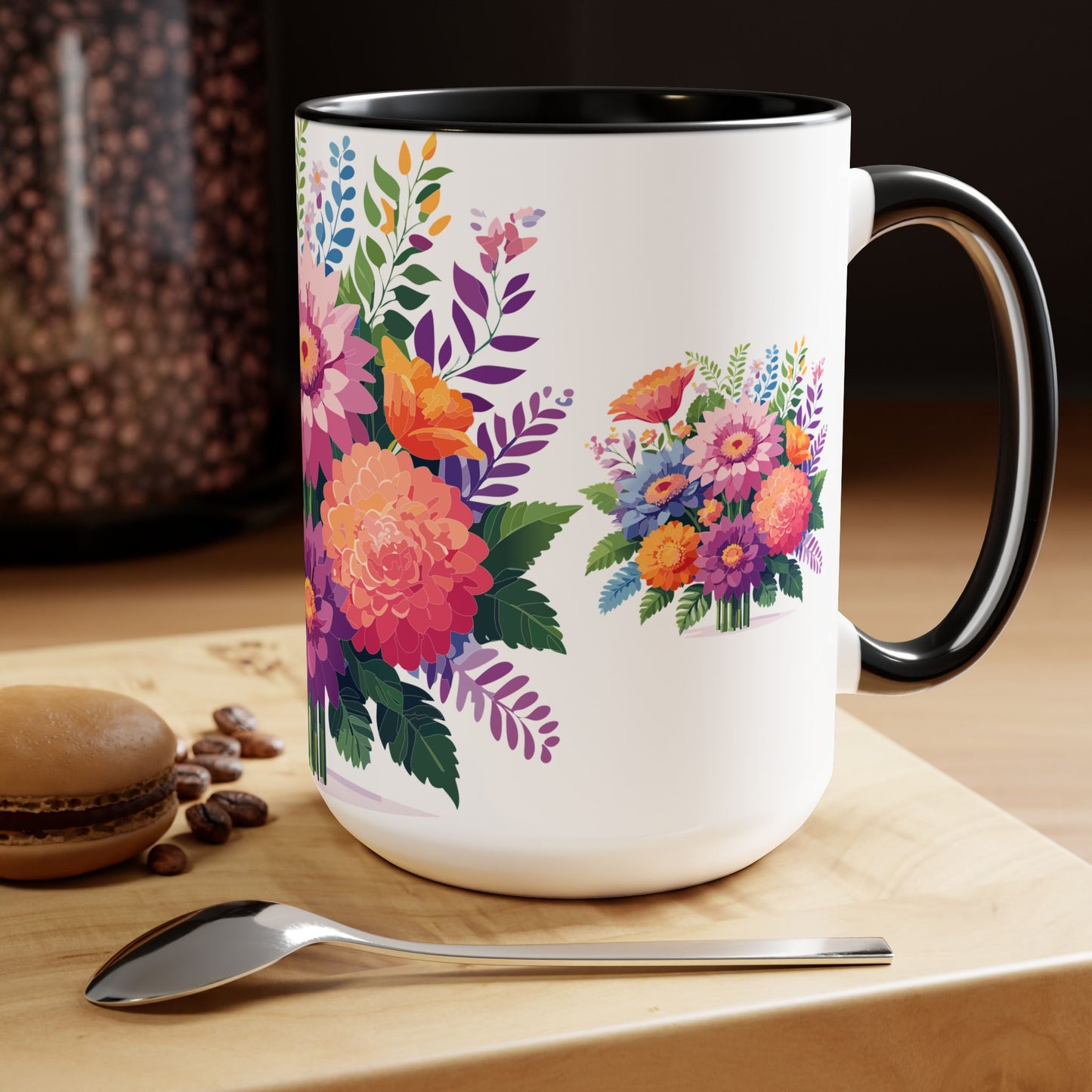 Taza de café de dos tonos con flores