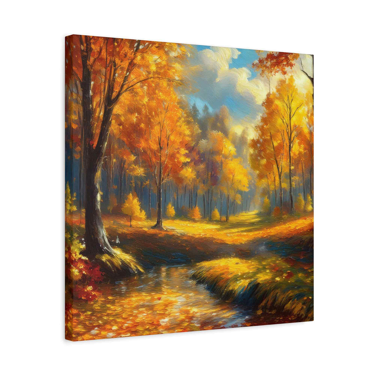 Fall Forest Print Canvas, Oil Paint Print 20x20, 24x24, 30x30, 32x32, 36x36 Art Design Canvas Pine-Wood Inner Frame MC-103