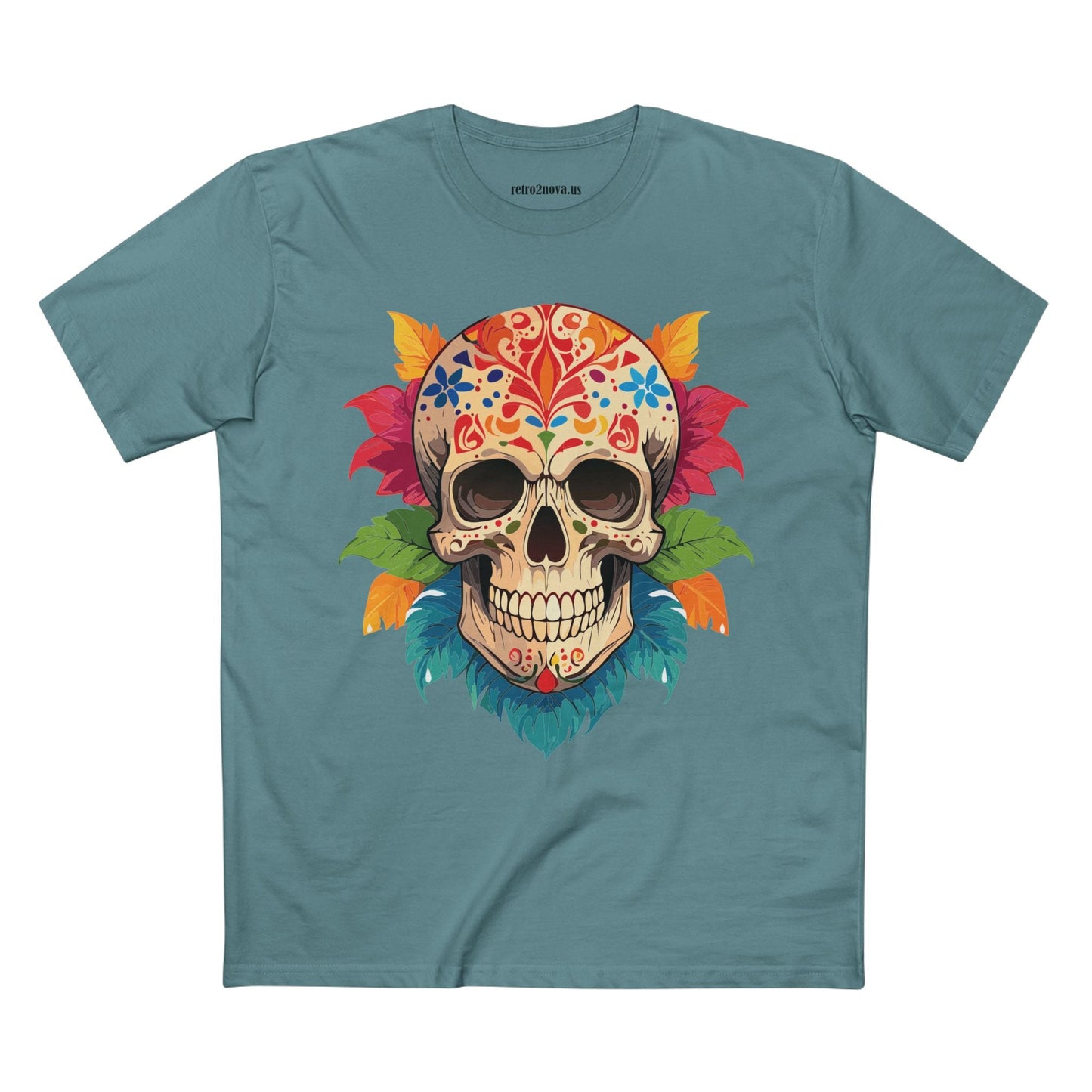 Unisex Skull Shirt With Original Art Design By Retro2Nova Premium Cotton Tee SS-5