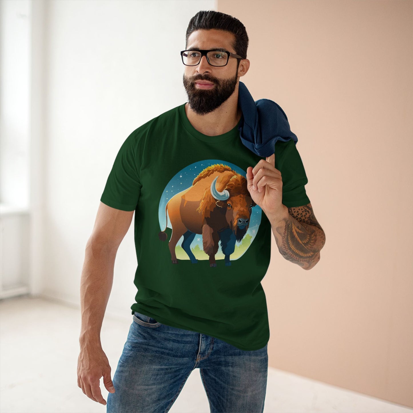 Unisex Premium Cotton Tee With Original Bison Art Design From Retro2Nova Art Collection Soft Breathable Everyday Comfort