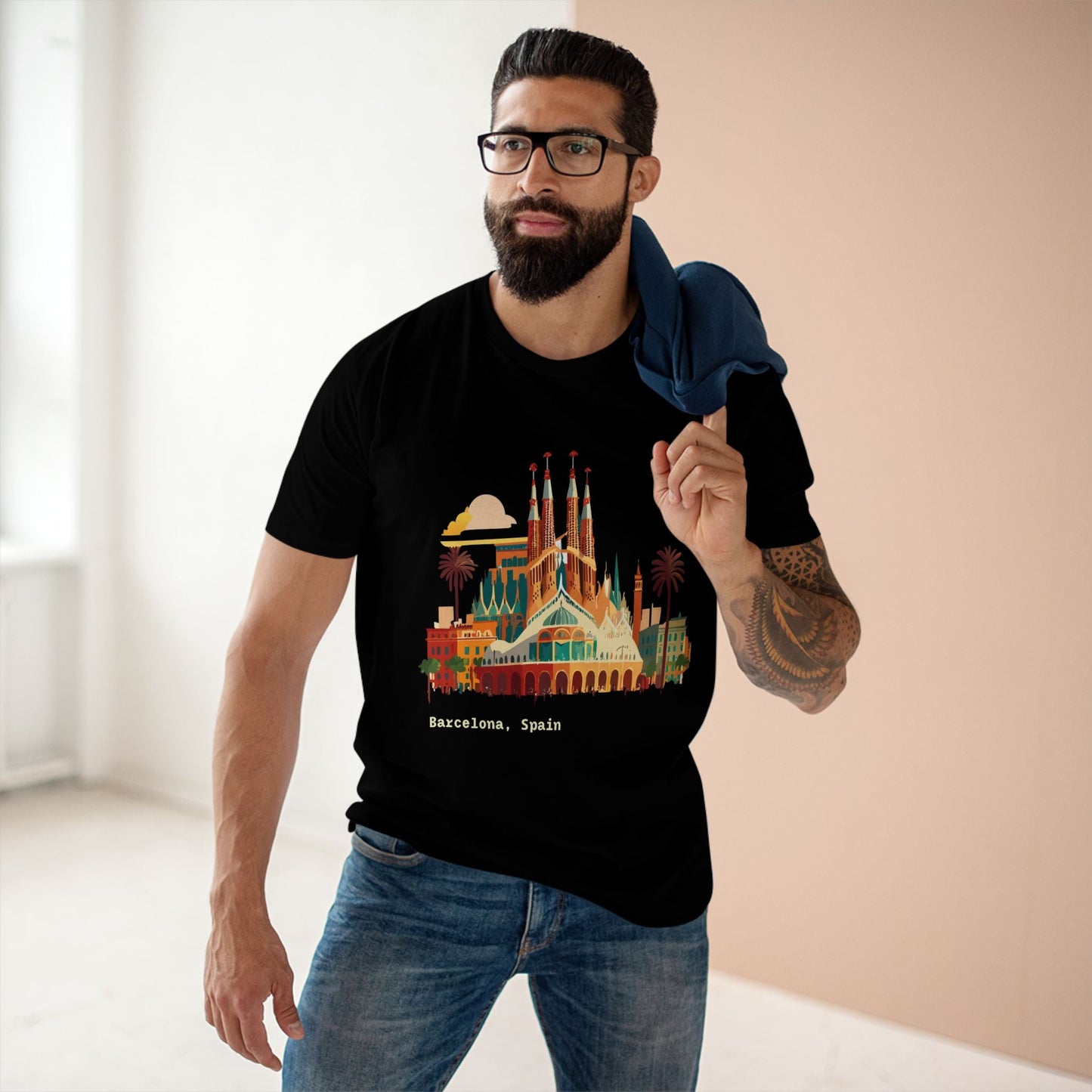 Barcelona Travel Shirt Unisex Premium Cotton Tee With Retro Artwork From Retro2Nova Collection TT7