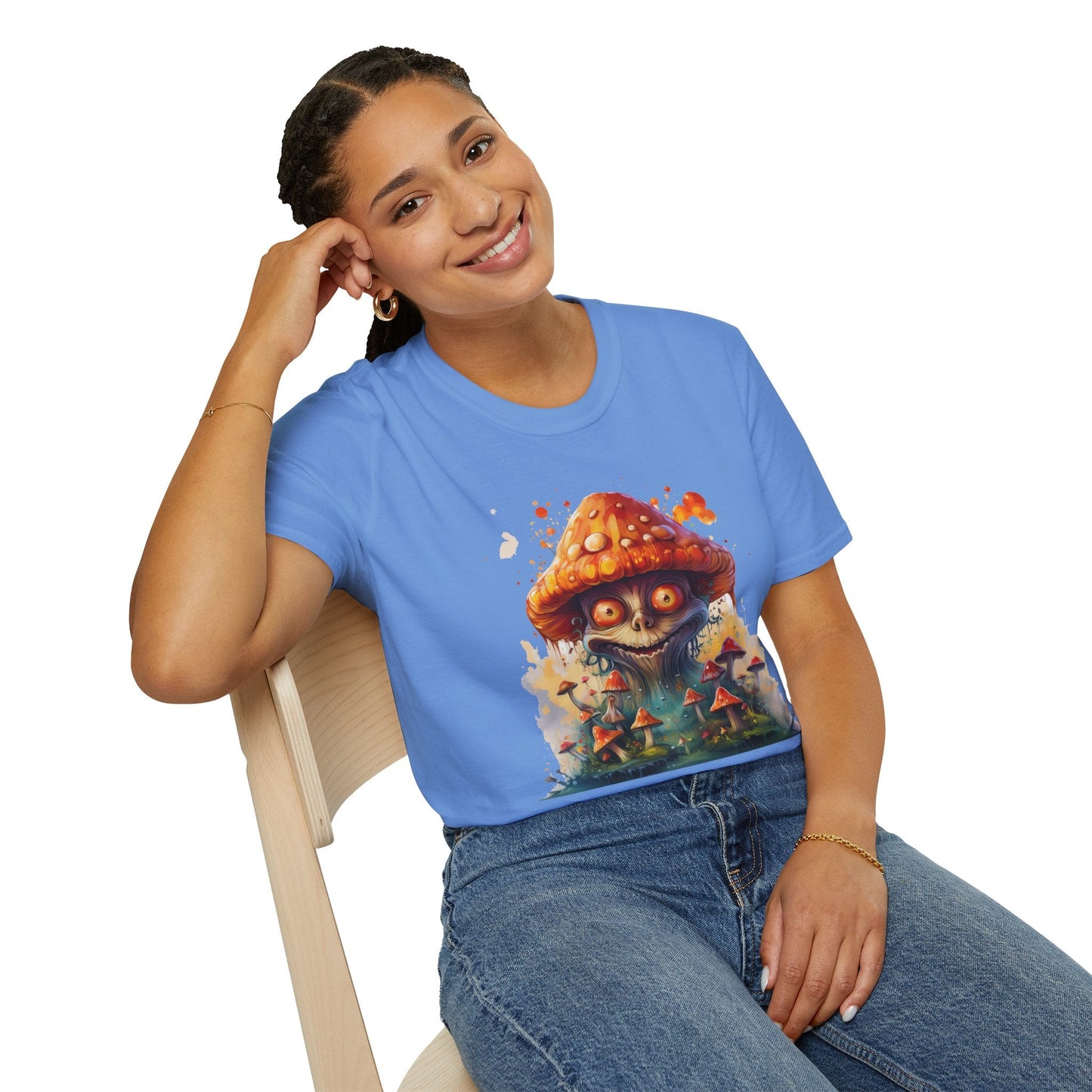 Funny Mashroom Tee Shirt Unisex Softstyle Cotton Art Design with Fungus Graphic Artwork Theme