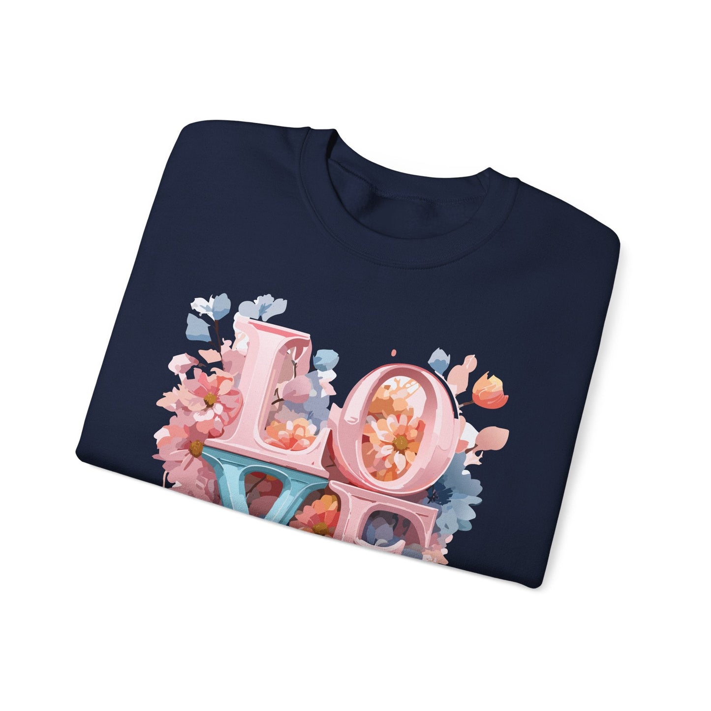 Floral Love Sweatshirt Valentines Day Unisex Heavy Blend Crewneck Gildan 18000 Cotton Polyester