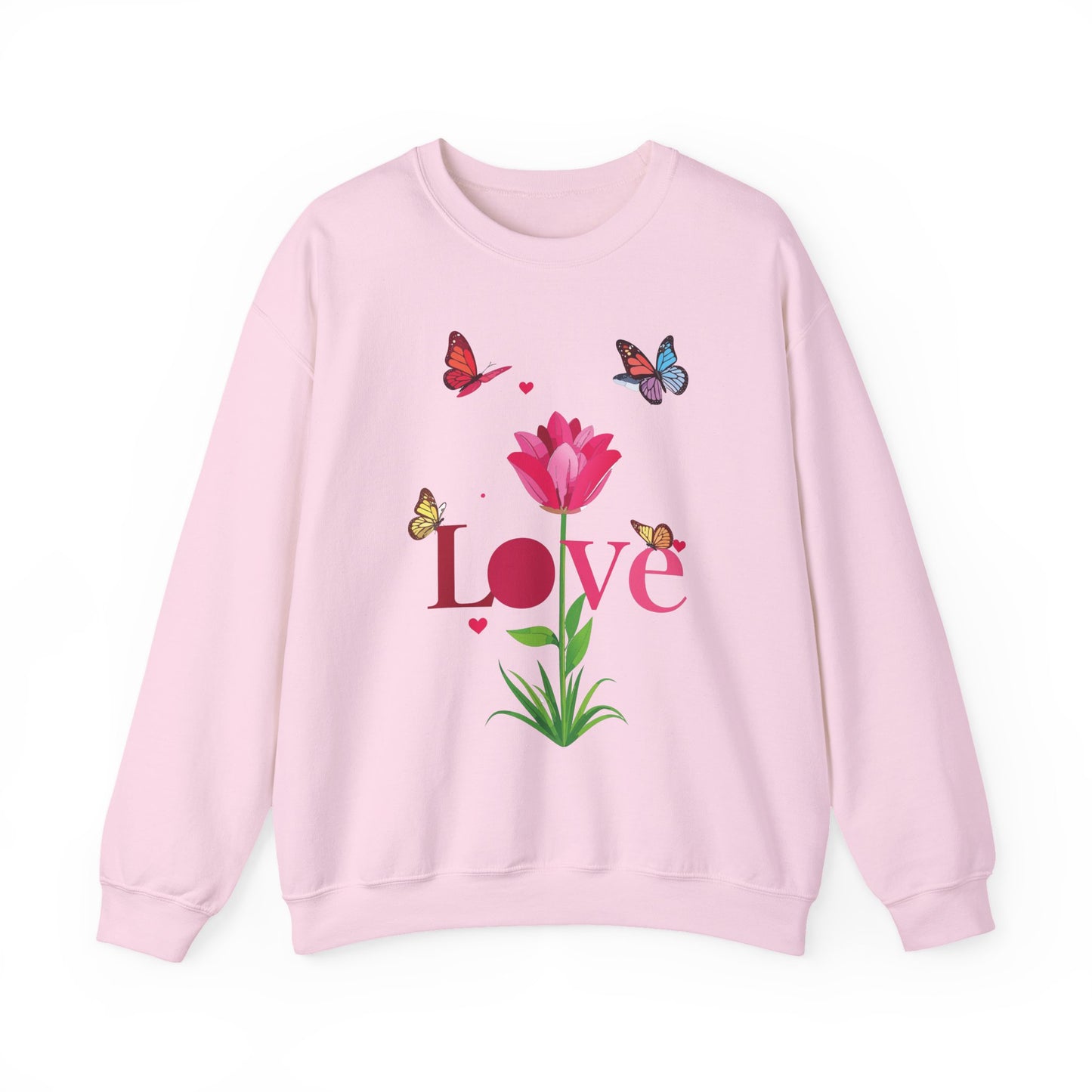Unisex Floral Love Sweatshirt, Love Floral Sweatshirt, Floral Butterfly Sweatshirt, 50/50 Cotton-Poly Valentine's Day Sweatshirt 02