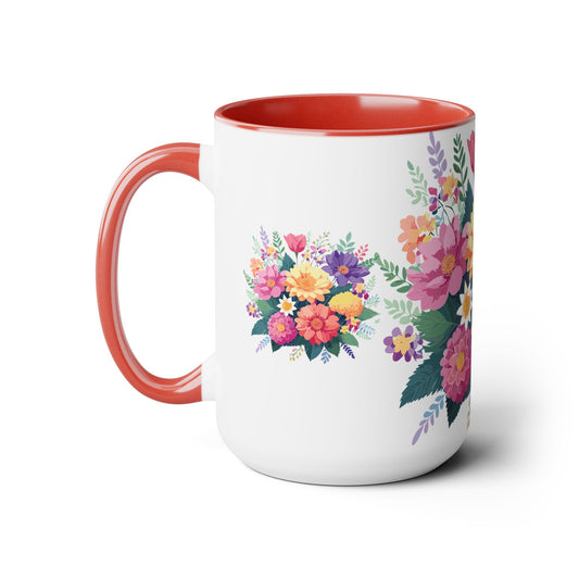 Taza de café de dos tonos con flores