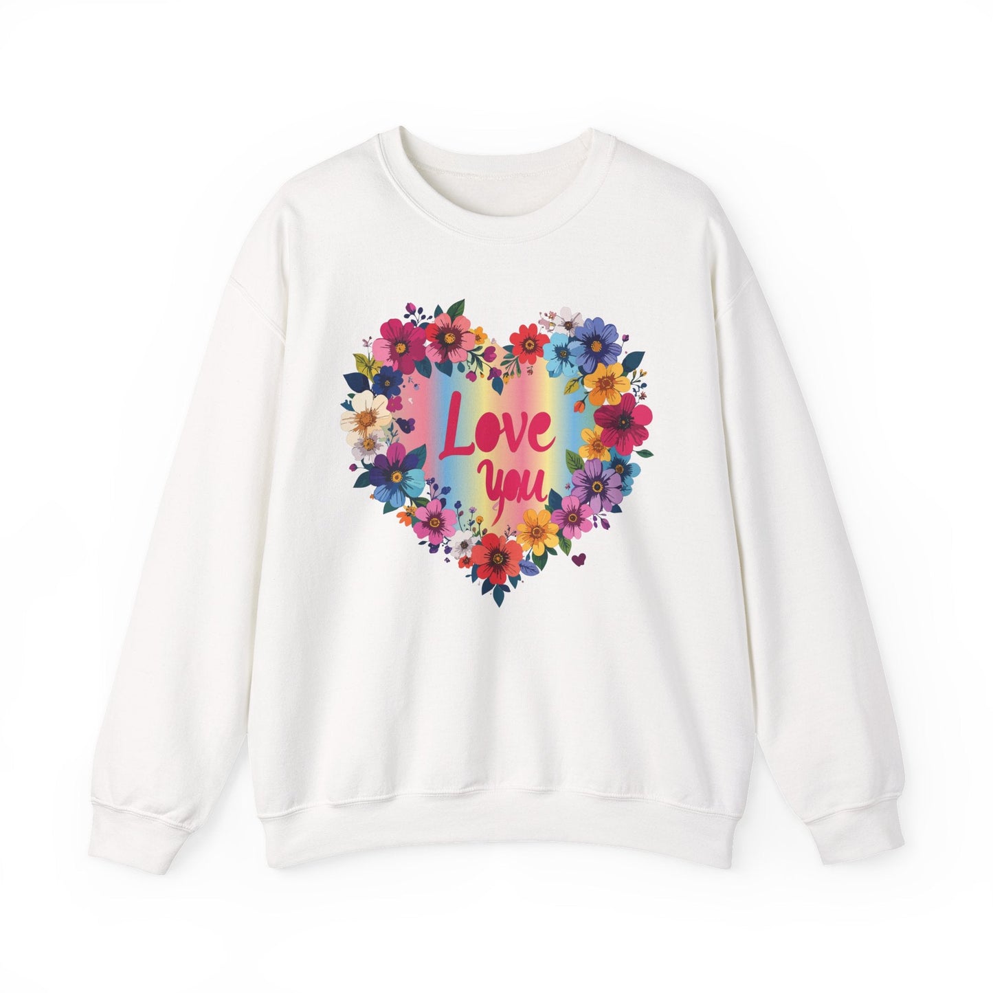 Valentines Day Floral Heart Sweatshirt Unisex Crewneck Floral Love You Gildan 18000 Heavy Blend