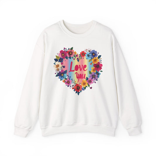 Valentines Day Floral Heart Sweatshirt Unisex Crewneck Floral Love You Gildan 18000 Heavy Blend