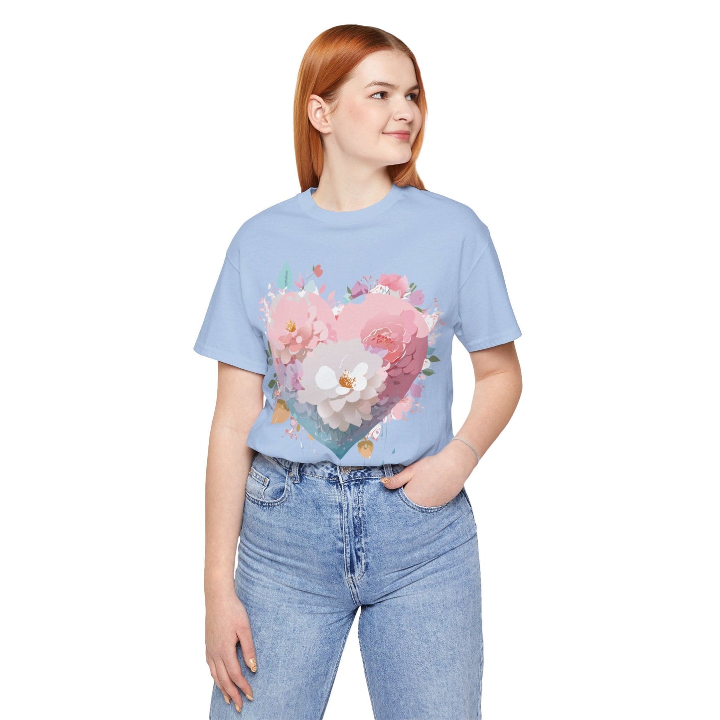 Valentine Day Graphic Unisex 100 Cotton Vintage Artwork with Love and Flower Design Tee 35