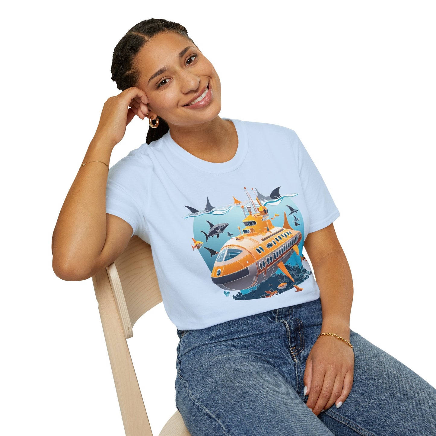 Ocean Themed Unisex Gildan Softstyle 64000 Short Sleeve T Shirt With Ocean Art Design