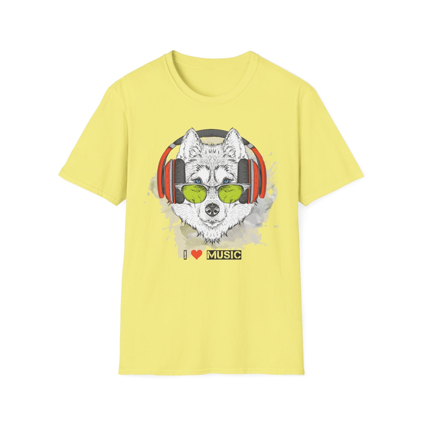 I Love Music Animals Shirt With Headphones Unisex Softstyle Tee Premium Comfort Short Sleeve