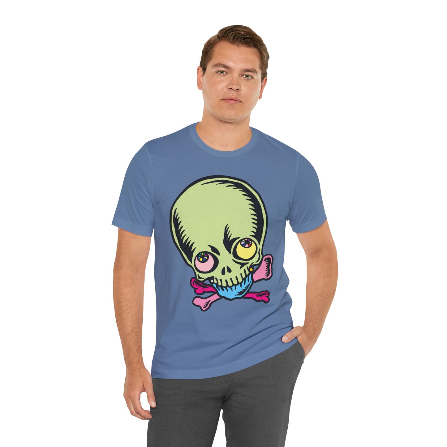 Lt Green Skull Graphic Design Tee, Skull Shirt, Vintage Tees, Art Design T-Shirt, Vintage Graphic Tee, Art Shirts with Skulls