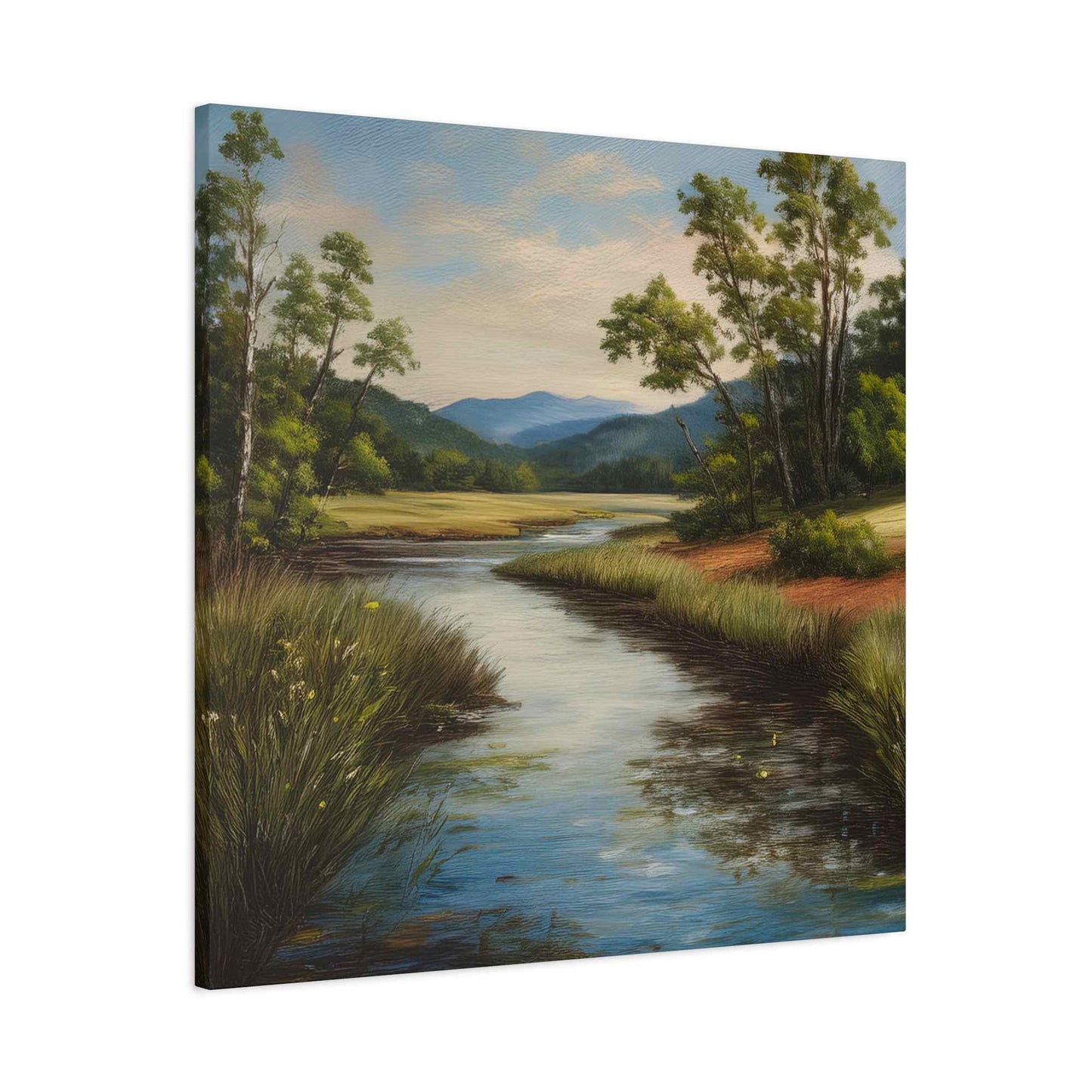 River Print Canvas, Landscape Oil Paint Print 20x20, 24x24, 30x30, 32x32, 36x36 Art Design Print Pine-Wood Inner Frame MC-50