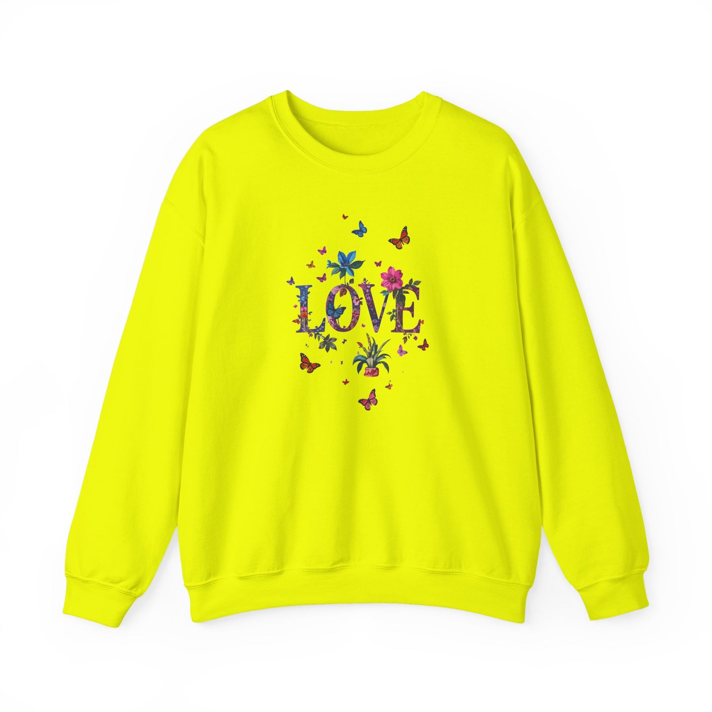 Unisex Floral Love Sweatshirt, Love Floral Sweatshirt, Floral Butterfly Sweatshirt, 50/50 Cotton-Poly Valentine's Day Sweatshirt 03