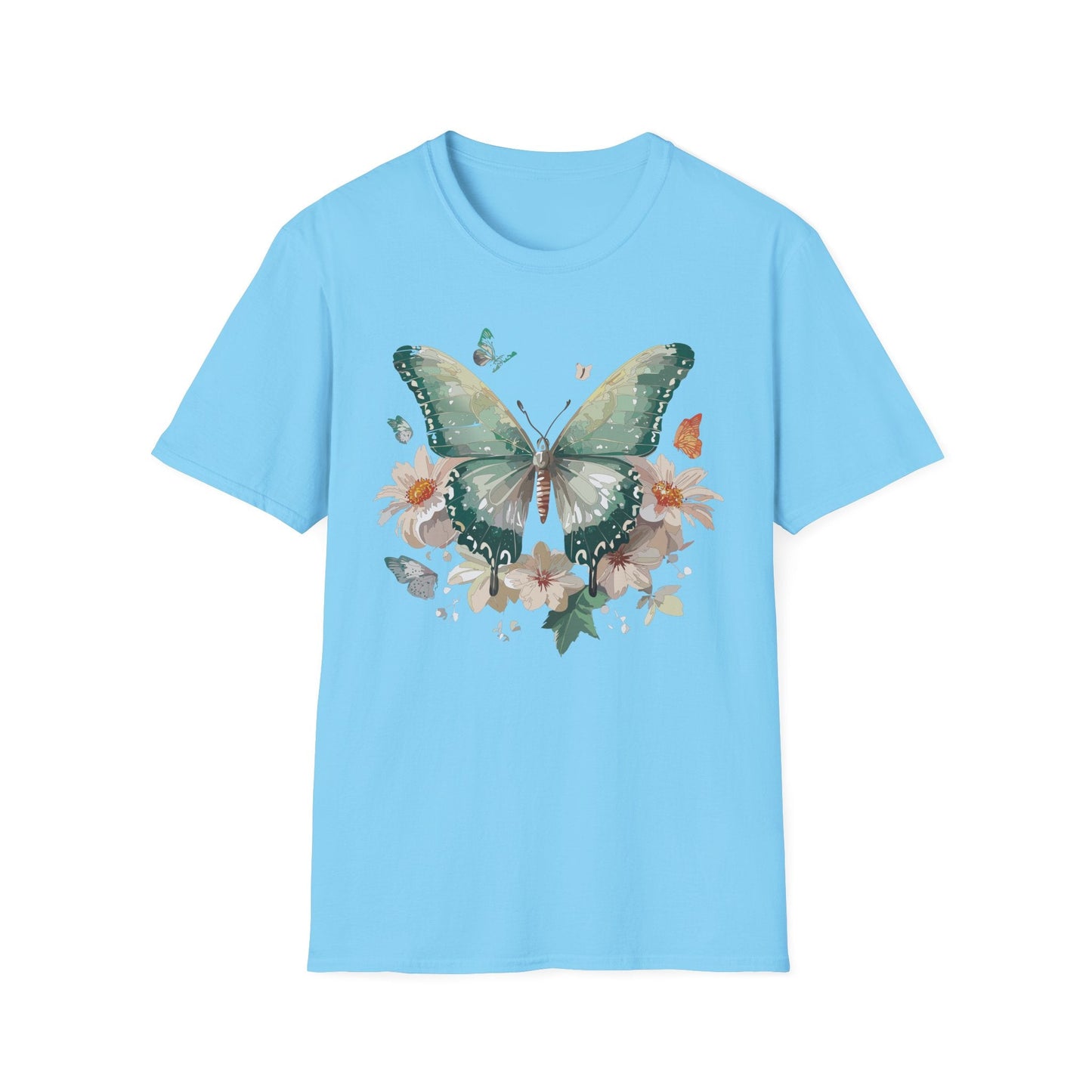 Butterfly T Shirt Unisex Softstyle Tee 100 Percent Ring Spun Cotton Monarch Design Premium Comfort