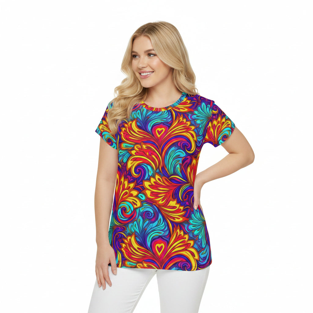 Women Poly Span T-Shirt with Floral Print