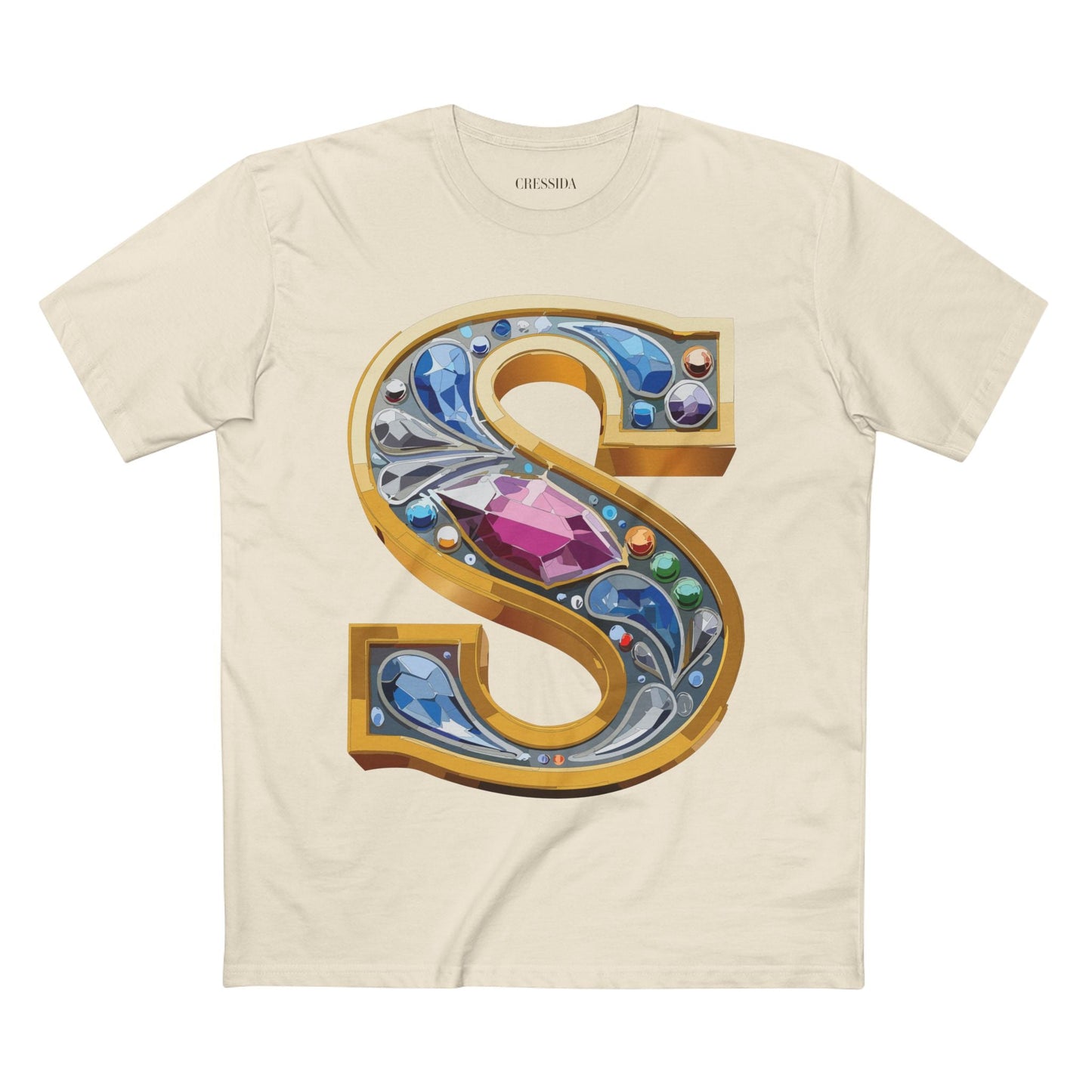 Letter S Graphic Design Tee Unisex 100 Cotton With Antique Gold Letters Artwork T-Shirt