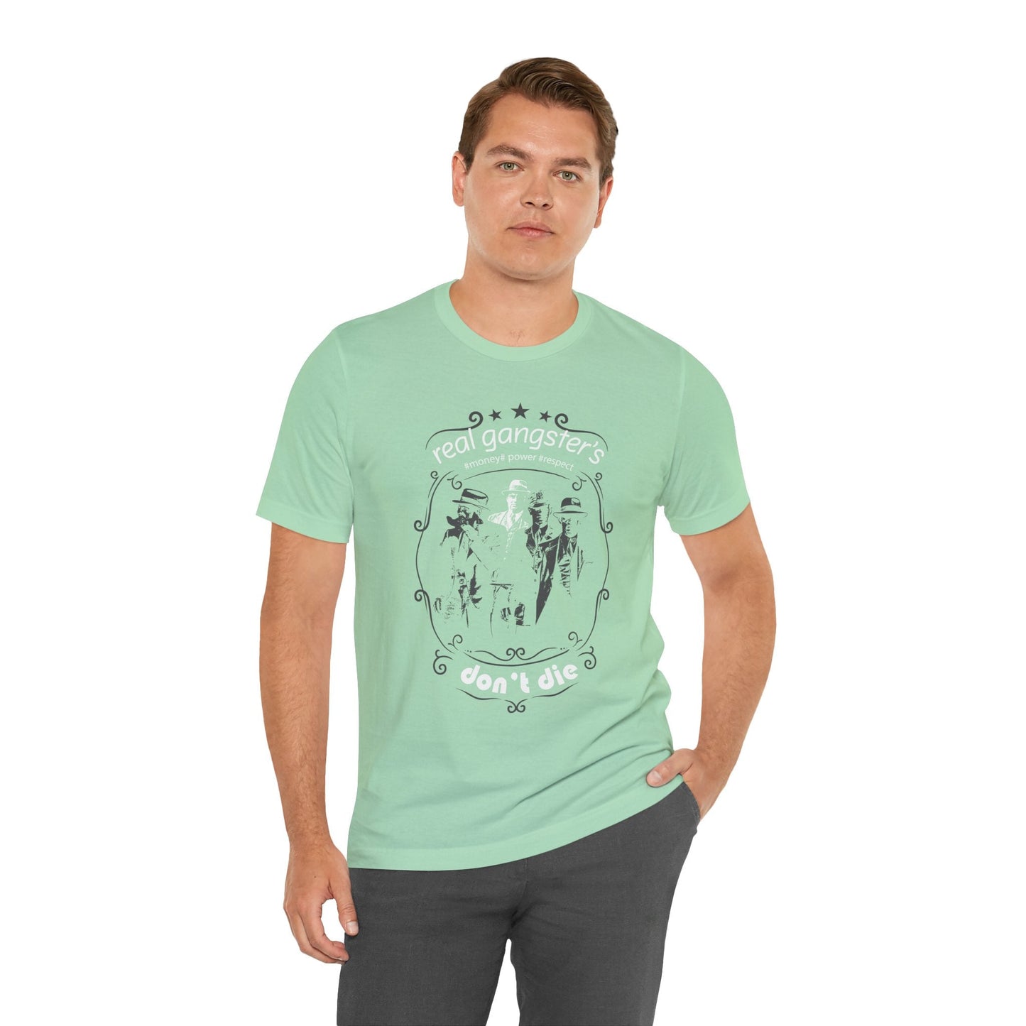 Real Gangsters Don't Die T-Shirt Vintage Outlaw Illustration Retro Biker Tee A-3
