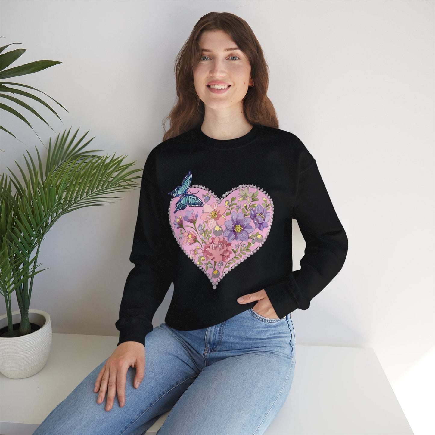 Floral Heart Sweatshirt Valentines Day Unisex Crewneck Cozy Comfort For Cold Weather