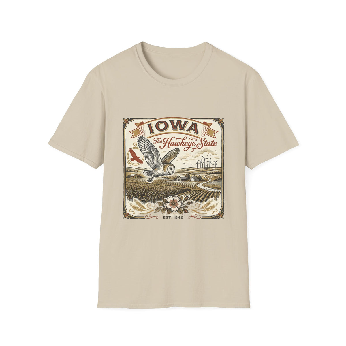 Iowa Hawkeye State Vintage Travel Tourist Graphic Design Unisex 100 Cotton Gildan T-Shirt