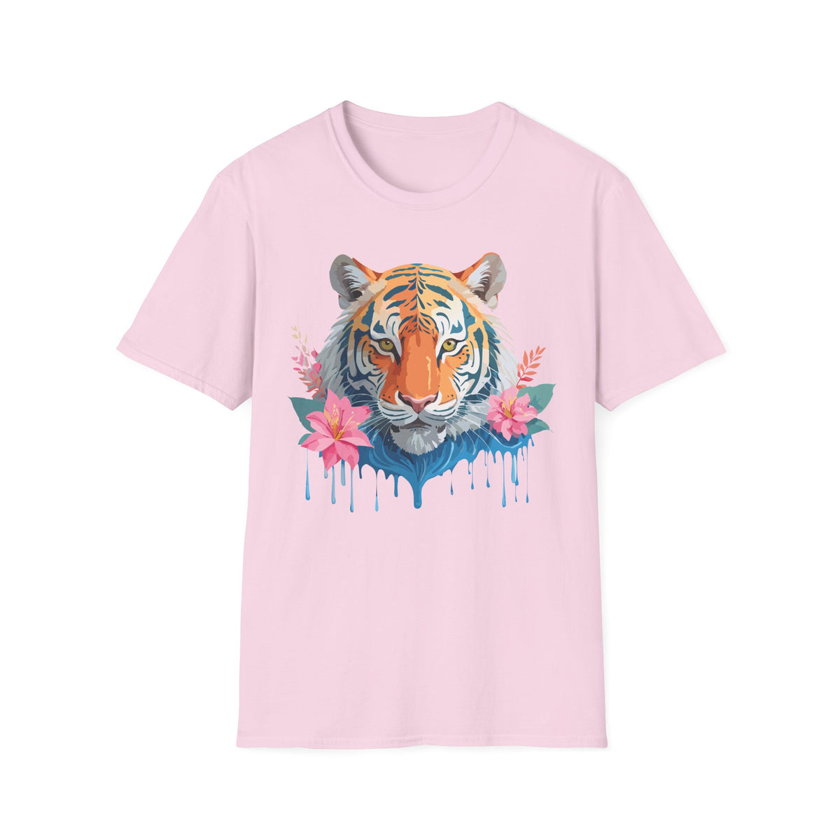 Watercolor Tiger with Floral Accents T-Shirt | Tropical Animal Art