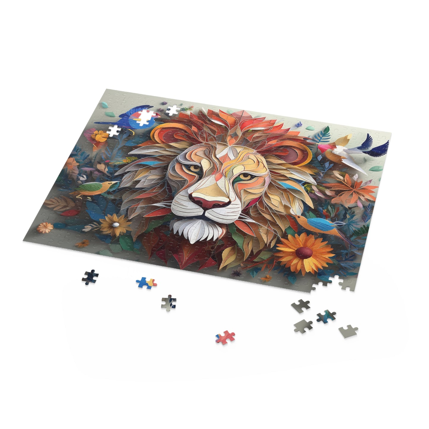 3D Colorful Lion Face Puzzle 500-Piece | Floral Lion Puzzle 500-Piece Ages 9+