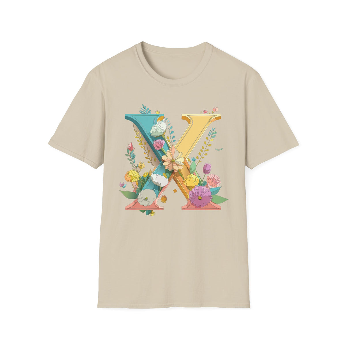 Floral Letter X T-Shirt | Botanical Monogram Initial Tee