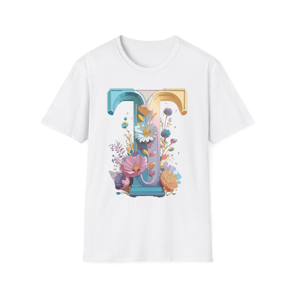 Floral Letter T Monogram T-Shirt | Botanical Initial Tee