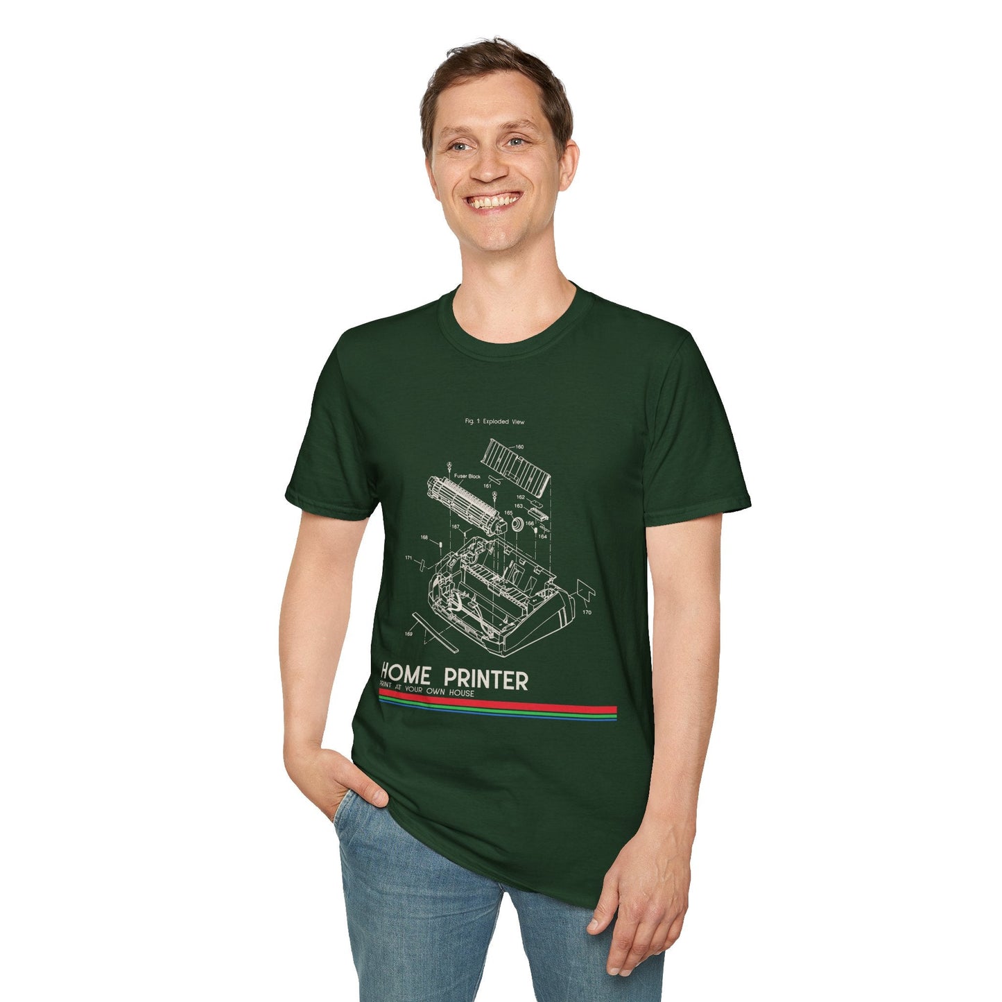 Unisex Cotton T-Shirt Vintage Home Printer Blueprint Tee Home Printer Works 4 Microdots Slogan