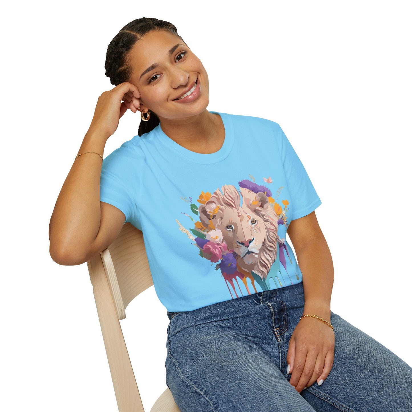 Unisex Lion Shirt Floral Lion Tee Softstyle 64000 Gildan Cotton Tee