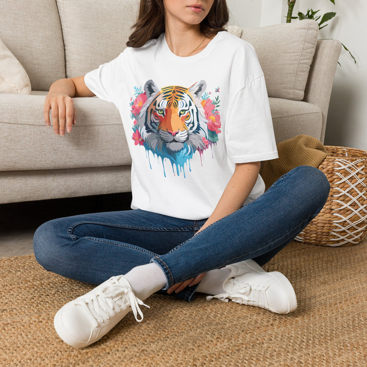 Floral Watercolor Tiger T-Shirt | Tiger Face Shirt, Floral Wildlife Tee