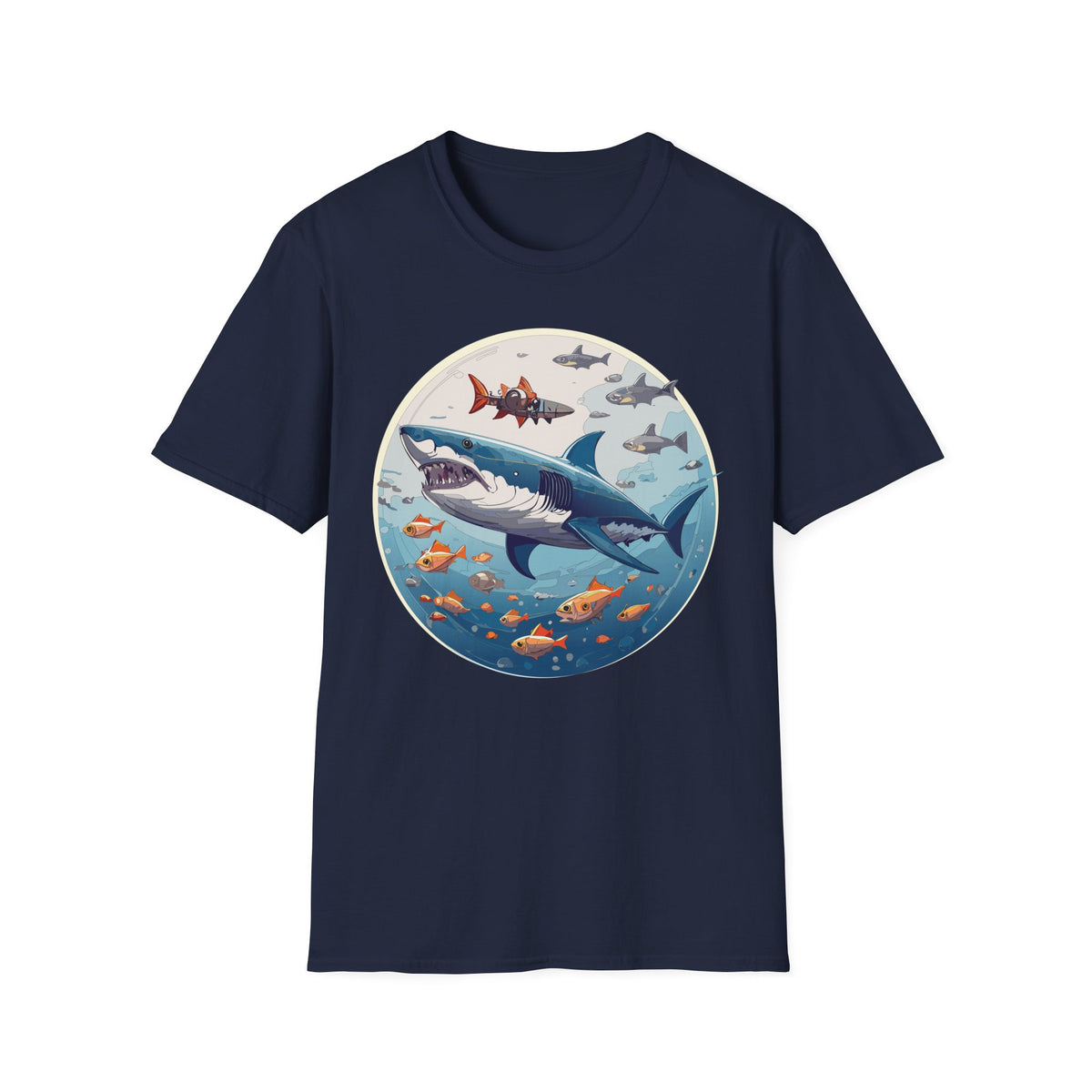 Great White Shark Circle Illustration T-Shirt | Ocean Sealife Sharks