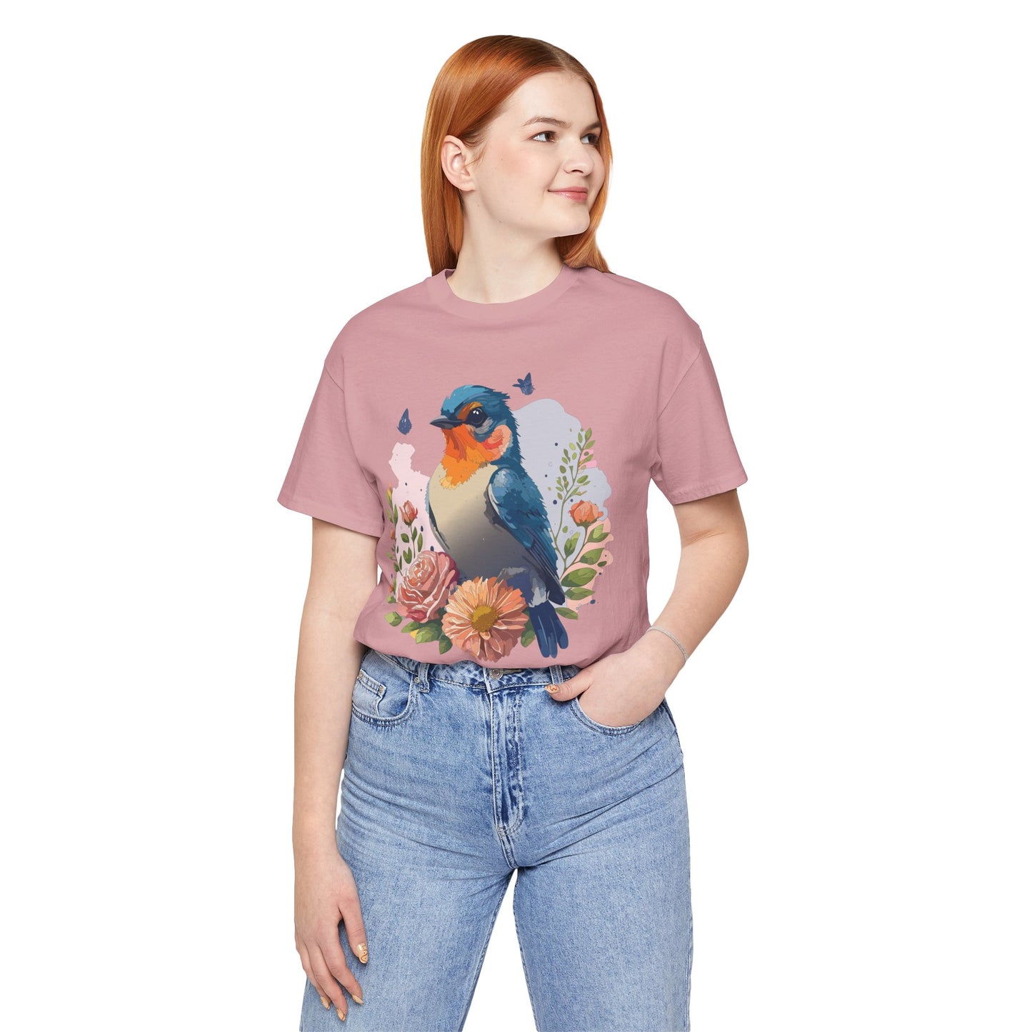 Floral Bird Tee, Animal Shirt, Bird Shirt, Floral Tee, Flower T-shirt, T-Shirt with Animal