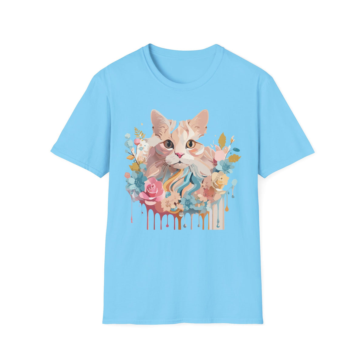 Pastel Floral Cat Portrait T-Shirt | Watercolor Kitten Tee