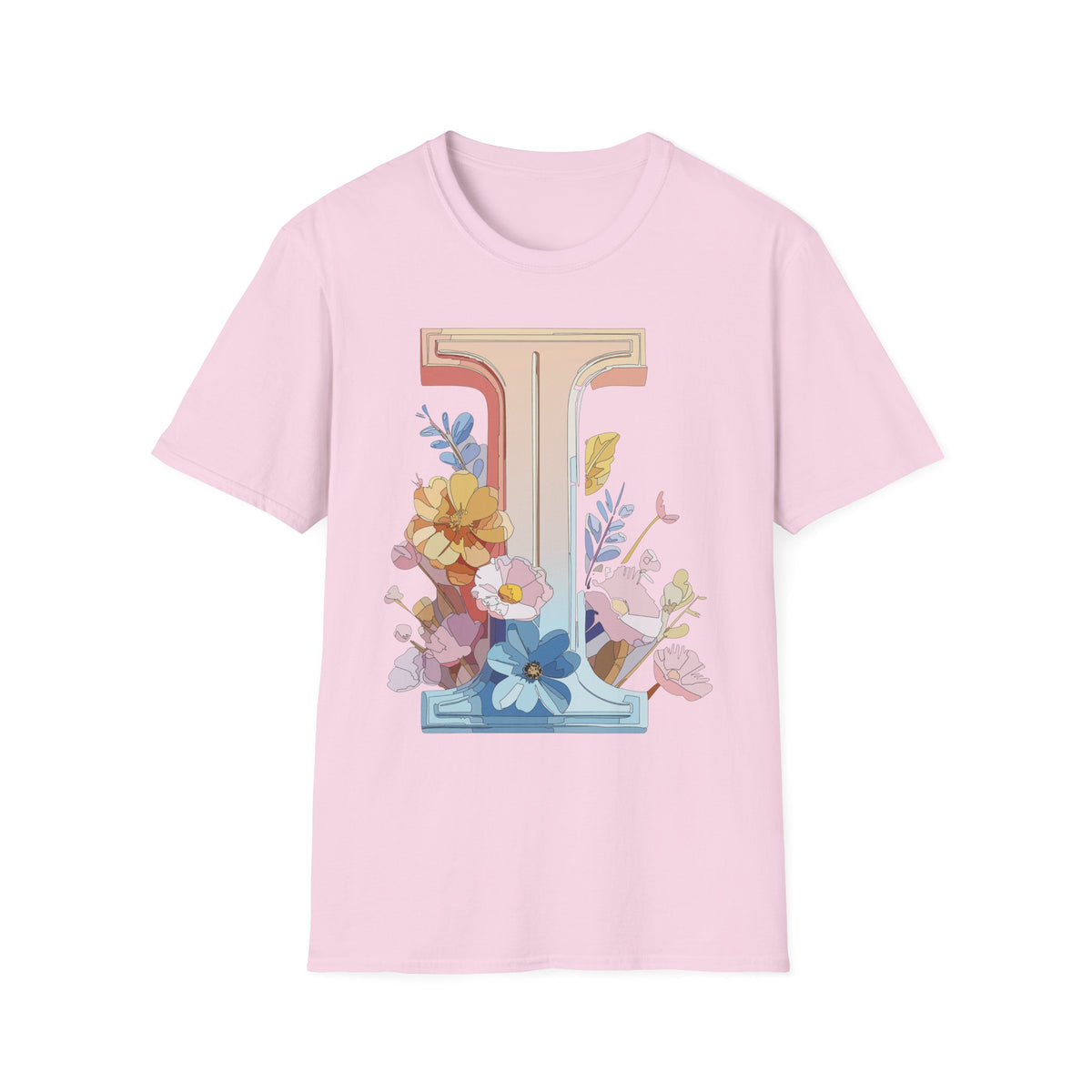 Floral Letter I T-Shirt | Monogram Initial Tee