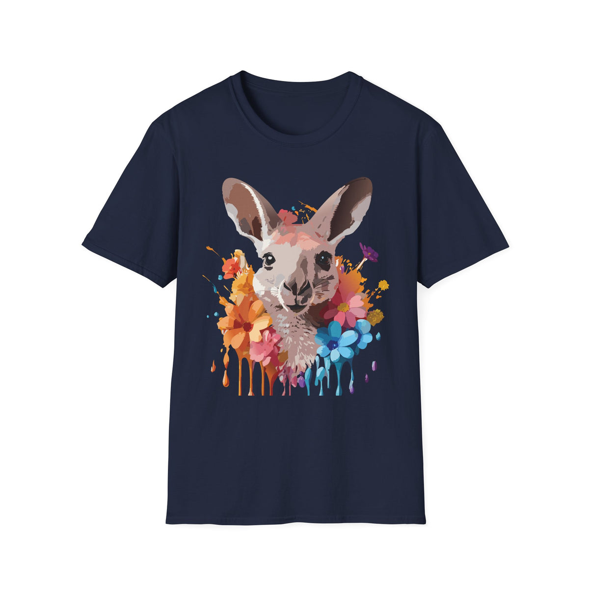 Colorful Watercolor Kangaroo T-Shirt | Splash Floral Wildlife Tee