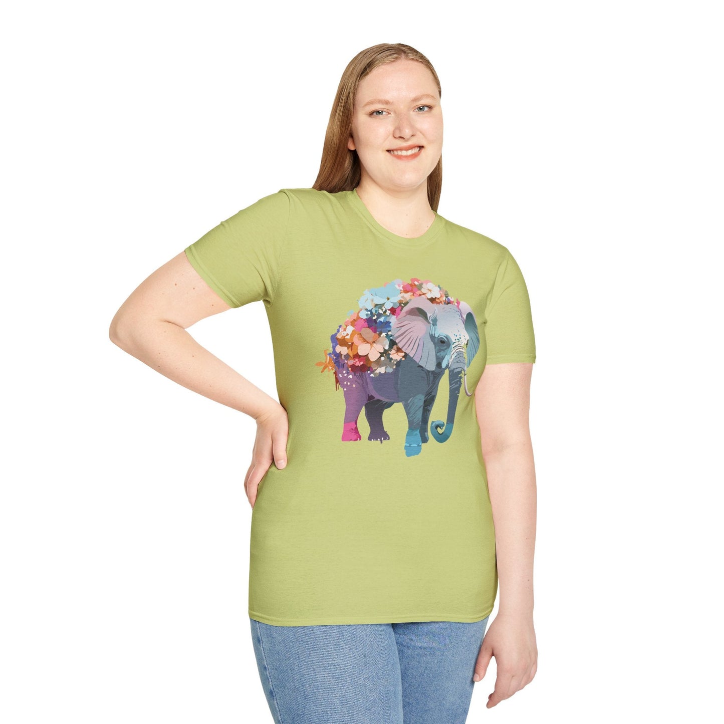 Elephant T Shirt Unisex Softstyle Tee 100 Percent Ring Spun Cotton Animal Design