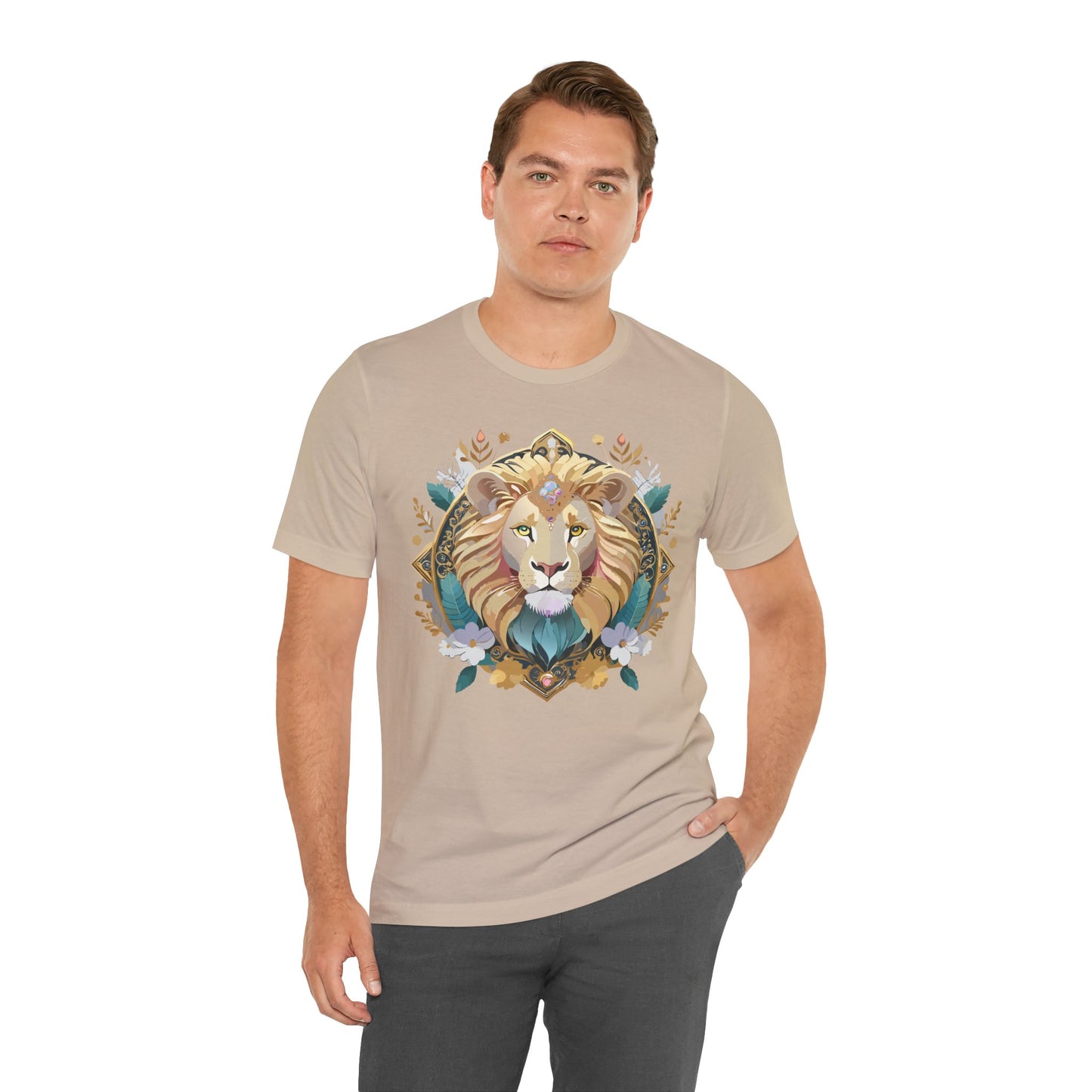 Unisex Lion Graphic Tee, Animal Shirt, Tee Shirt with Lion, Medallion T-Shirt, Animal Medallion Tees 2