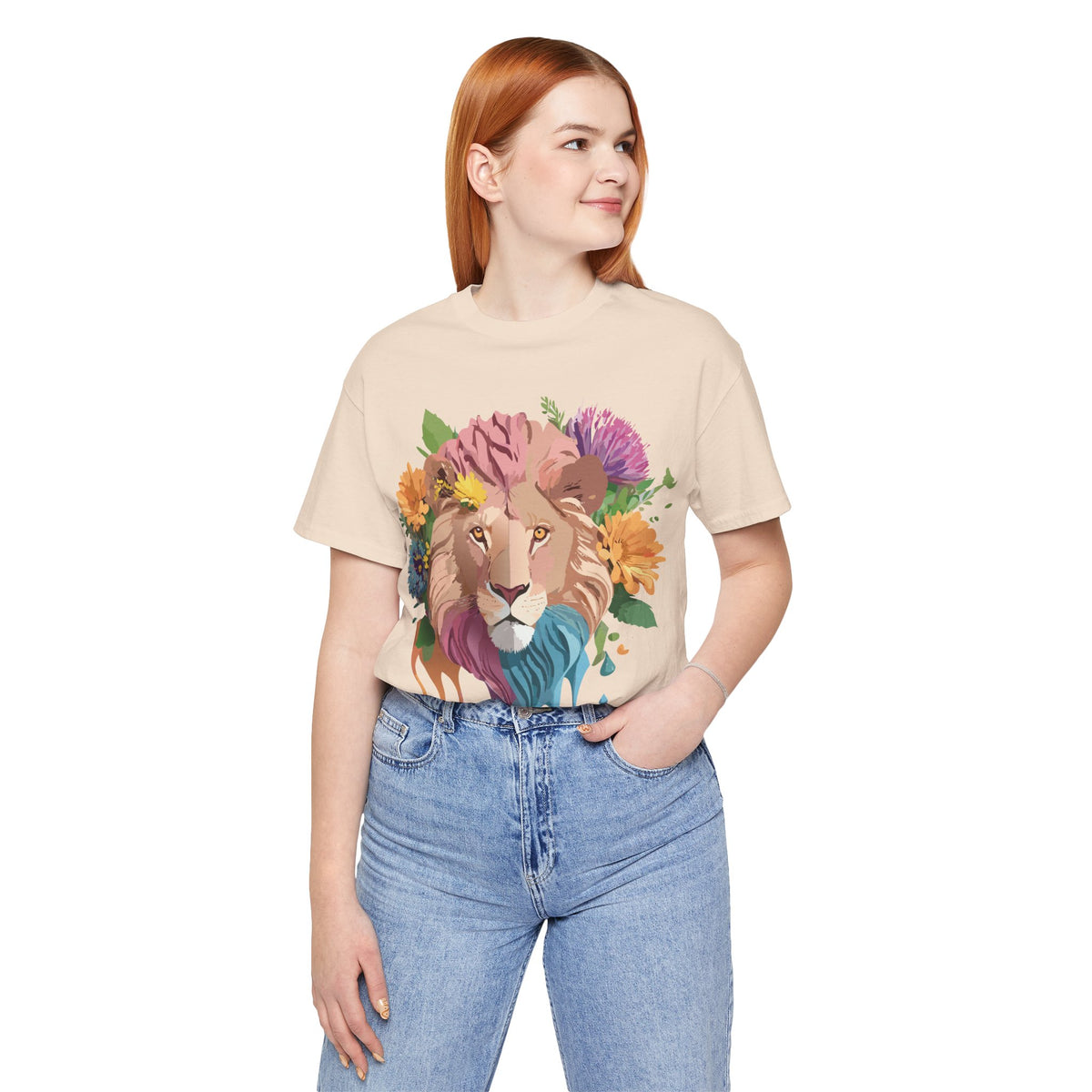 Lion Graphic Unisex Cotton Bella+Canvas Tee with Art Animal Design e45