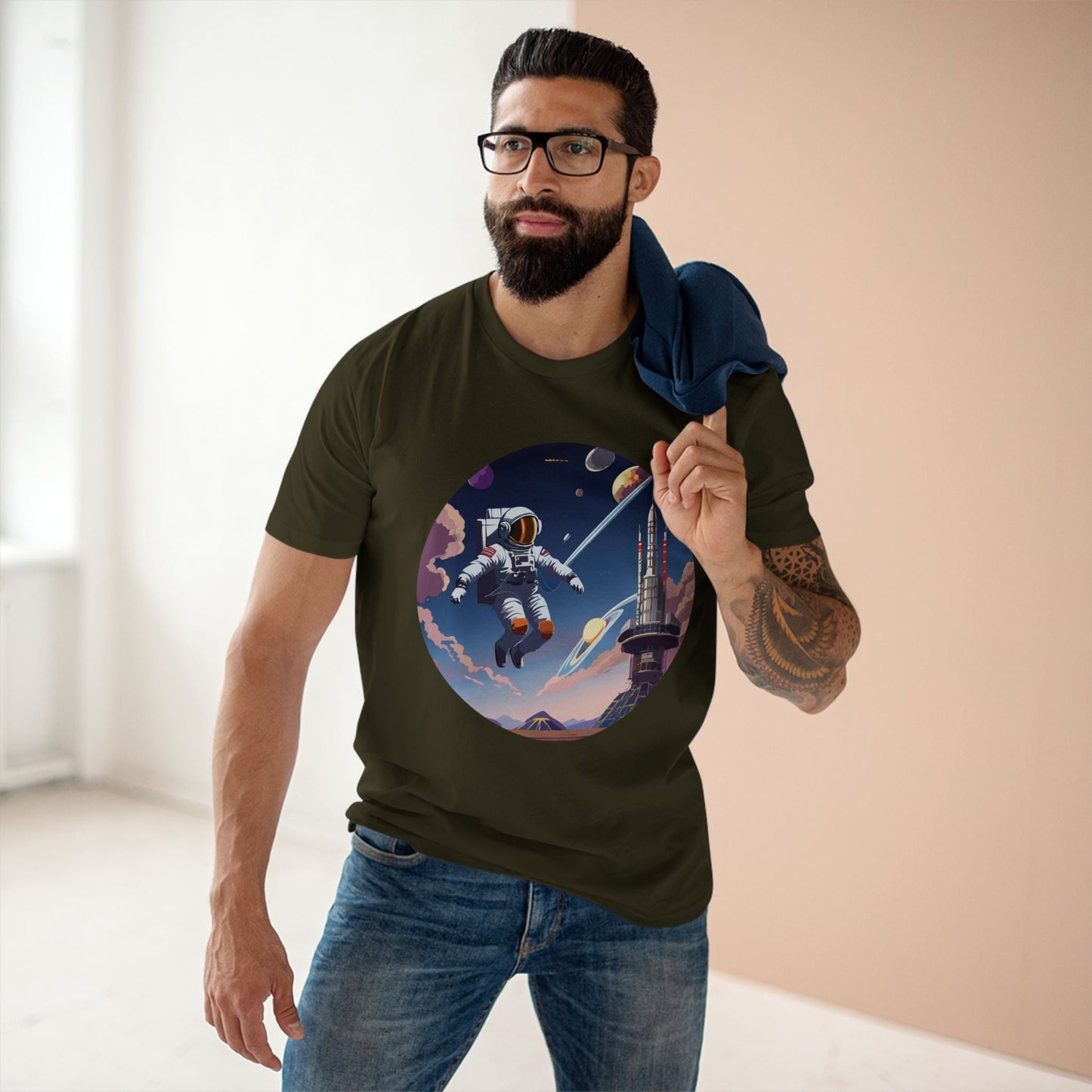 Cosmos Astronaut Shirt CS30 Unisex Premium Cotton Art Tee Featuring Retro2Nova Original Design